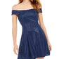 Teeze Me Junior's Metallic Off Shoulder Dress Dark Blue Size 3
