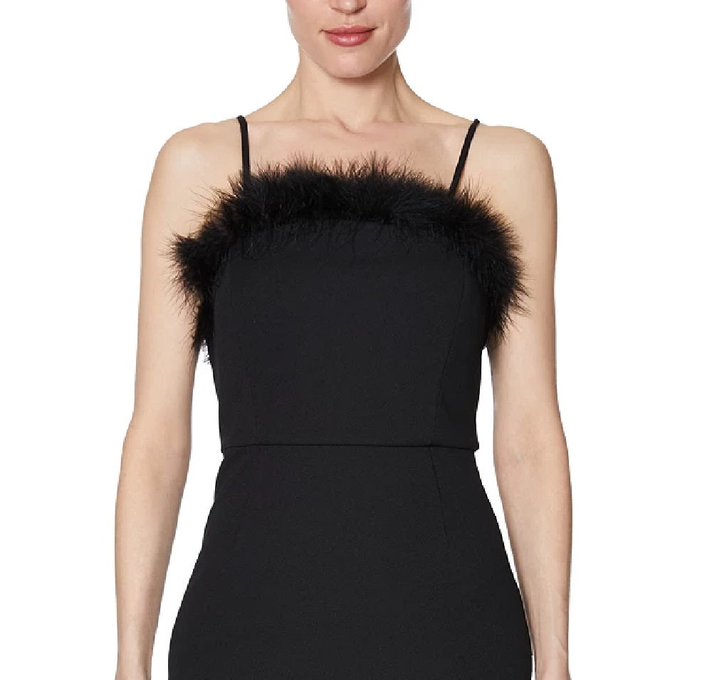 Laundry By Shelli Women's Segal Faux Feather Trim Sheath Dress Black Size 10