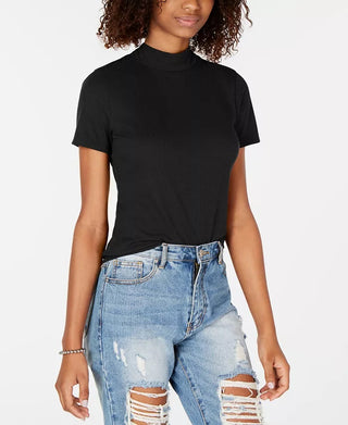 Hippie Rose Juniors' Rib-Knit Mock Turtleneck Top Black Size Medium