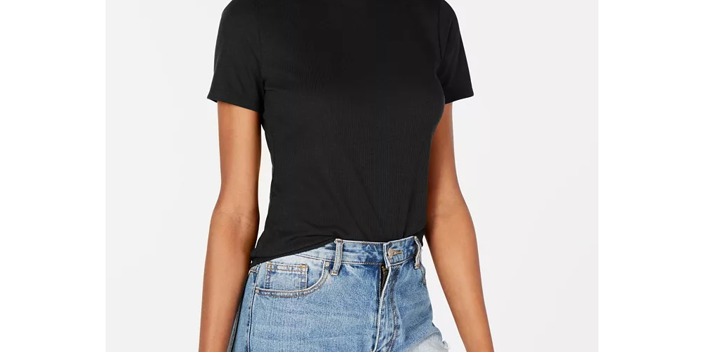 Hippie Rose Juniors' Rib-Knit Mock Turtleneck Top Black Size Medium