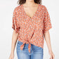 Hippie Rose Juniors' Printed Tie-Waist Blouse Honey Size Medium
