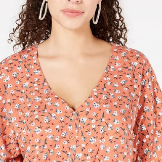 Hippie Rose Juniors' Printed Tie-Waist Blouse Honey Size Medium