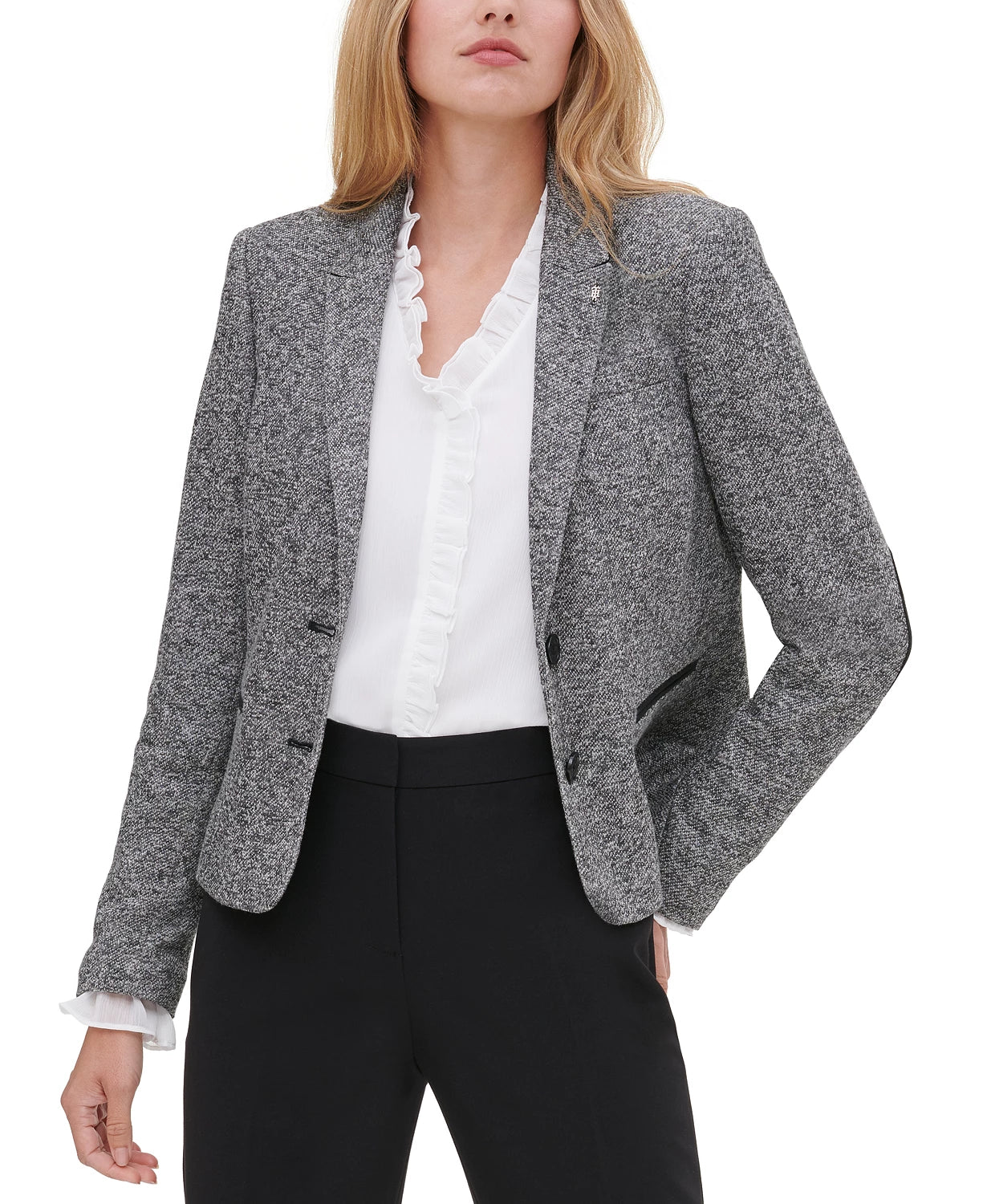 Tommy Hilfiger Women's Marled Peak Lapel Blazer Charcoal Size 16