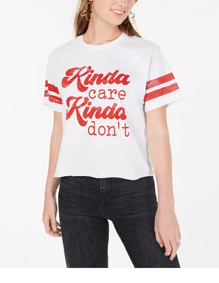 Rebellious One Juniors' Kinda Care T-Shirt White Size Medium