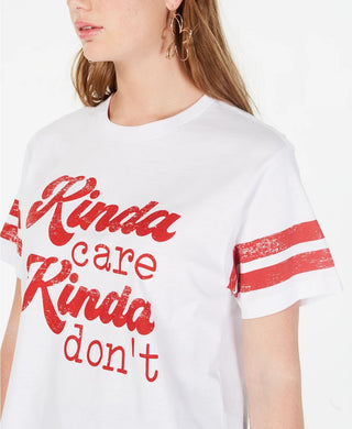 Rebellious One Juniors' Kinda Care T-Shirt White Size Medium