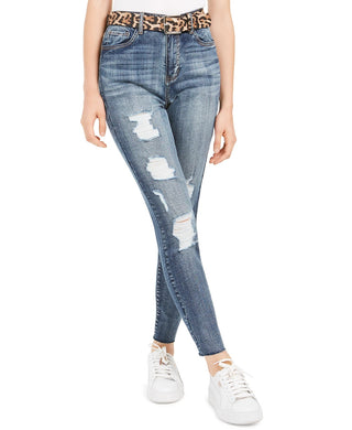 Dollhouse Junior's Ripped Skinny Jeans With Belt Navy Size 13