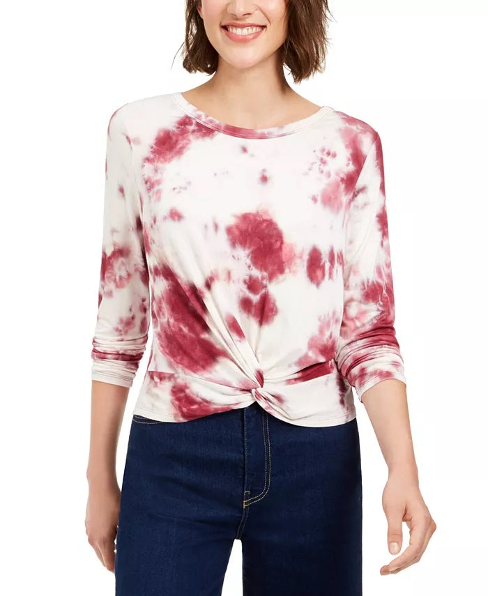 Hooked Up By Iot Juniors' Tie Dye Twist-Front Top Dark Red Size Extra Small