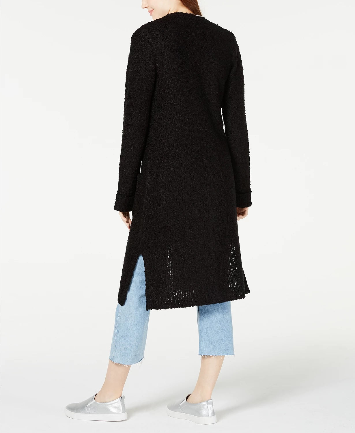 Hooked Up By Iot Juniors' Textured Duster Cardigan Black Size Small