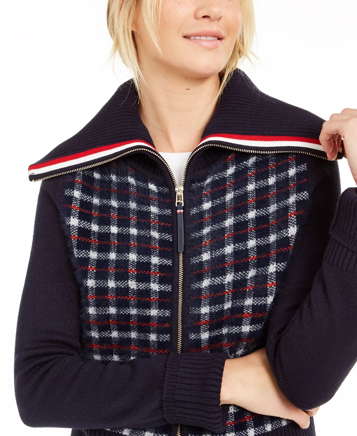 Tommy Hilfiger Women's  Plaid Sweater Jacket Blue Size Extra Small