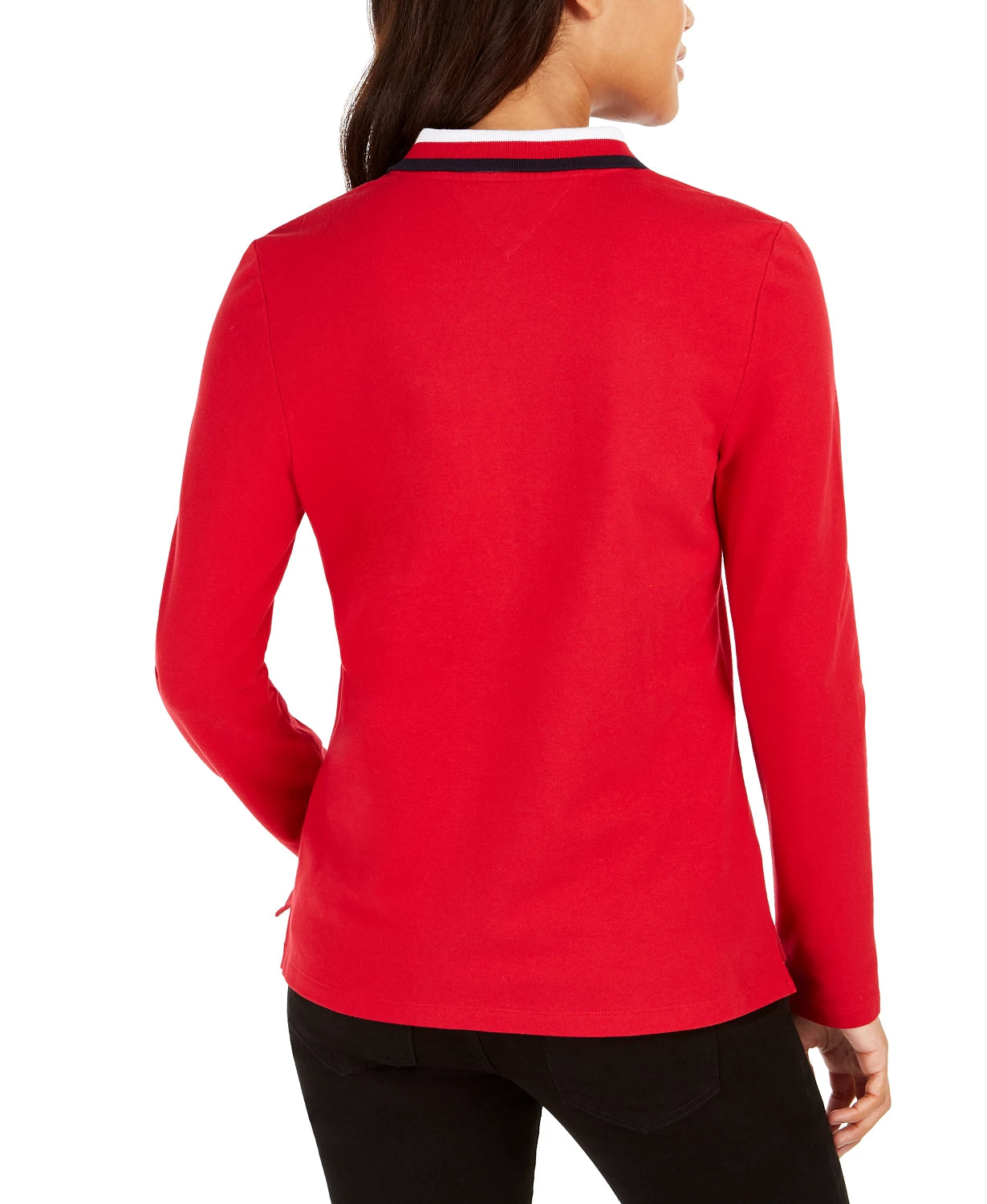 Tommy Hilfiger Women's Striped-Collar Polo Shirt Medium Red Size X-Small