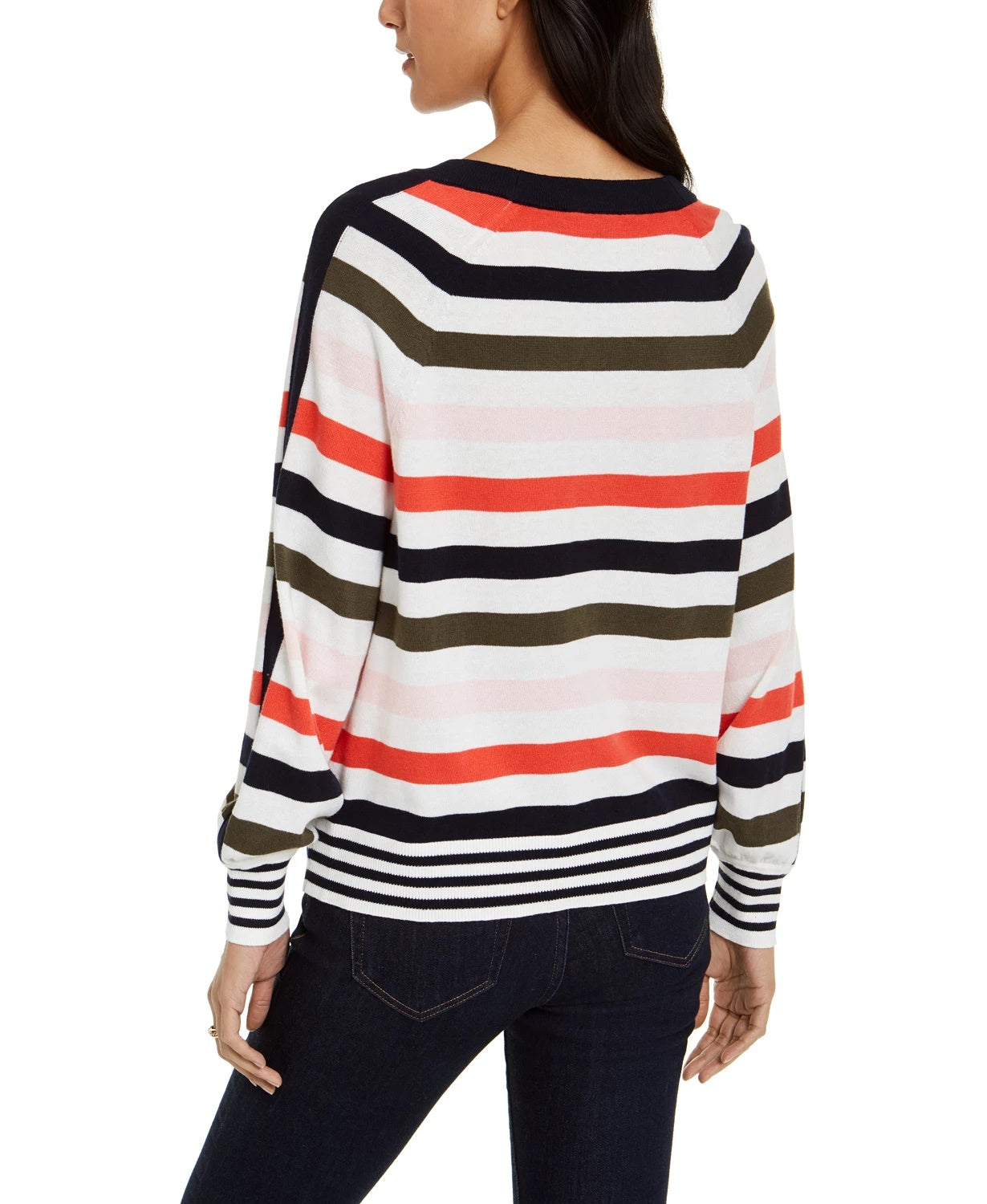 Tommy Hilfiger Women's Striped Balloon-Sleeve Sweater White Size Extra Small