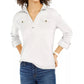 Tommy Hilfiger Women's Waffle-Knit Popover Top White Size Small