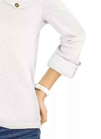 Tommy Hilfiger Women's Waffle-Knit Popover Top White Size Small