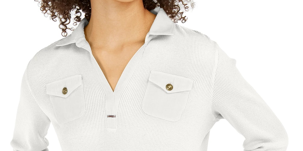Tommy Hilfiger Women's Waffle Knit Popover Top White Size X-Large