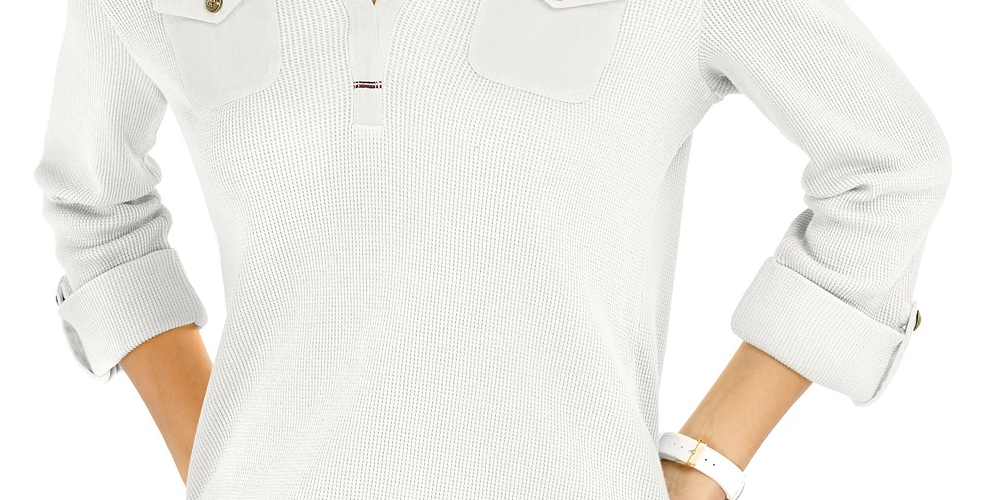 Tommy Hilfiger Women's Waffle Knit Popover Top White Size X-Large