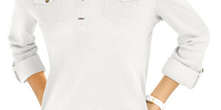 Tommy Hilfiger Women's Waffle Knit Popover Top White Size X-Large