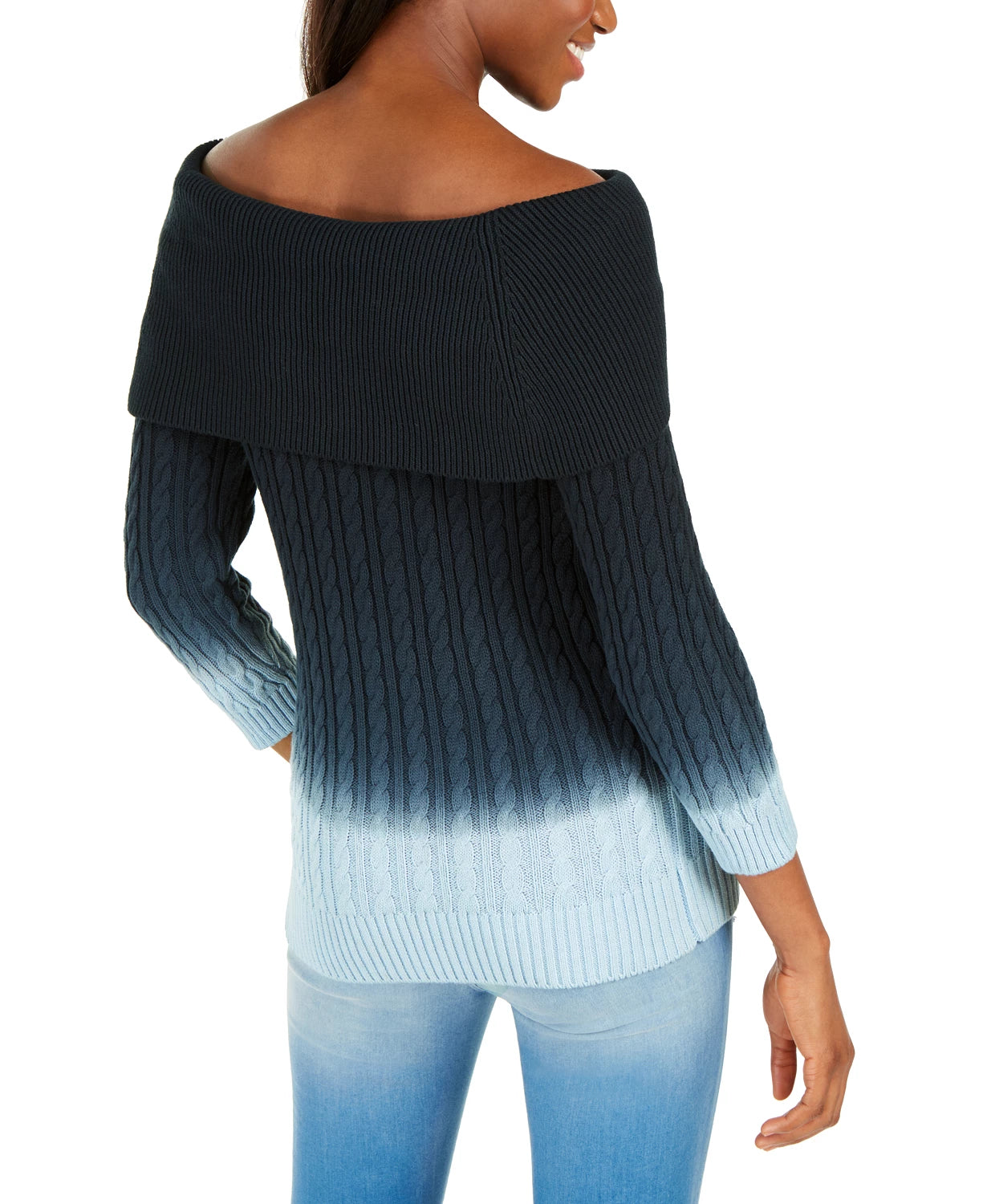 Tommy Hilfiger Women's Off-The-Shoulder Tie-Dye Sweater Blue Size X-Large