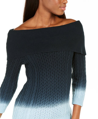 Tommy Hilfiger Women's Off-The-Shoulder Tie-Dye Sweater Blue Size X-Large