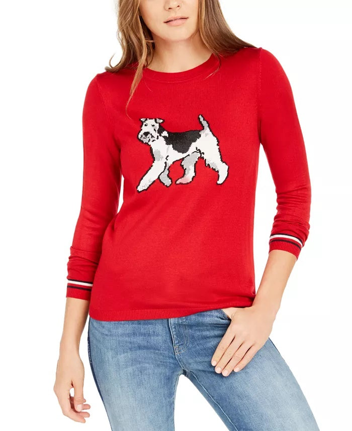Tommy Hilfiger Women's Holiday Terrier Sweater Medium Red Size Extra Small