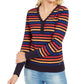 Tommy Hilfiger Women's Metallic Stripe Henley Top Medium Red Size XL
