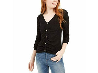 Crave Fame Juniors' Ruched Textured Top Black Size Large