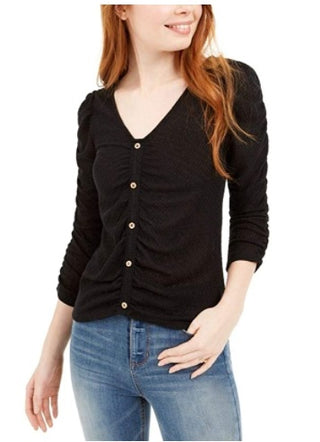 Crave Fame Juniors' Ruched Textured Top Black Size Extra Small