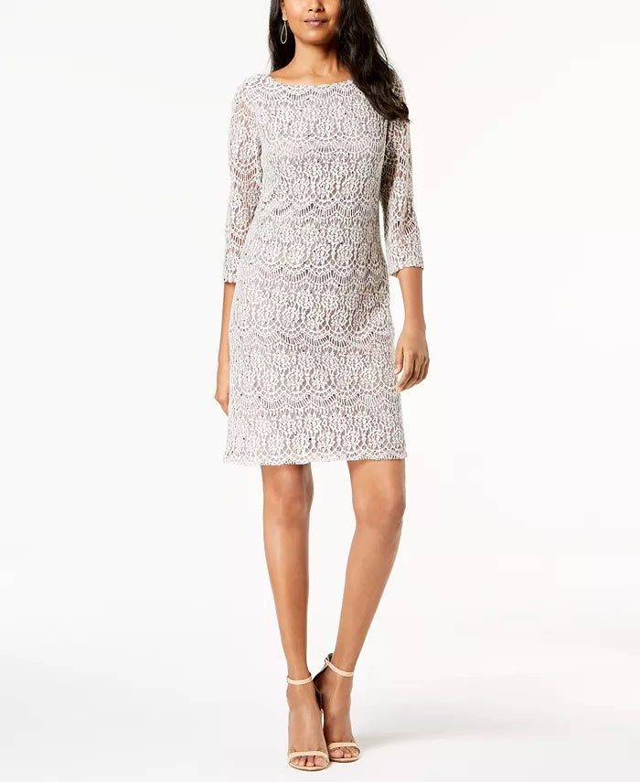Jessica Howard Women's Petite Lace Shift Dress Charcoal Size 1