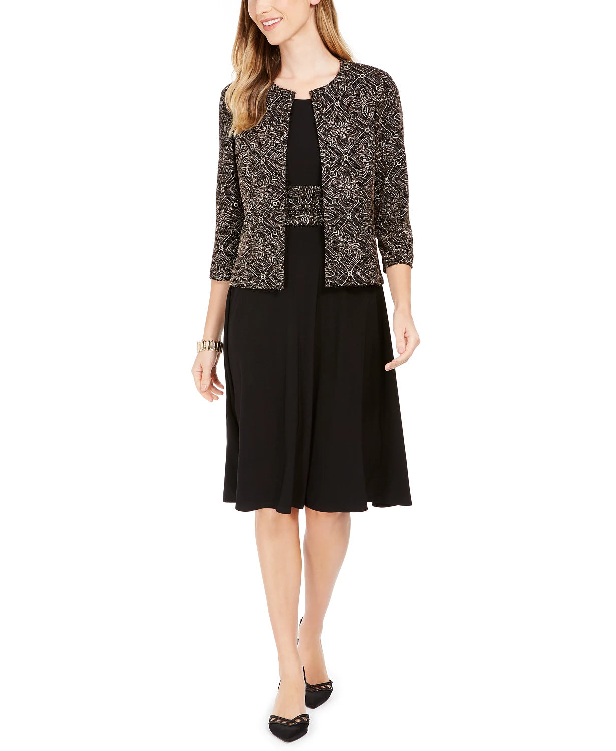 Jessica Howard Women's Printed Jacket & Dress Set Black Size 1