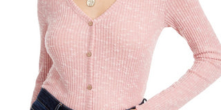 Crave Fame Junior's Cozy Rib Knit Top Pink Size X-Small