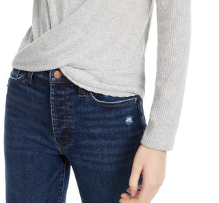 Crave Fame Juniors' Cozy Twist-Front Turtleneck Top Silver Size X-Small