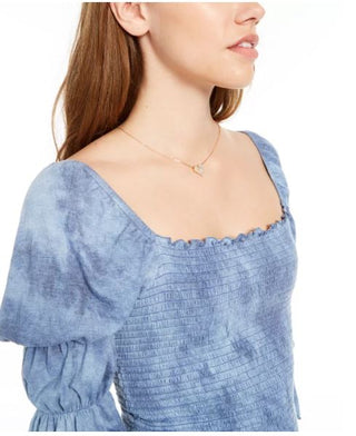 Rewash Junior's Tie Dyed Smocked Ruffle Trimmed Top Medium Blue Size X-Small