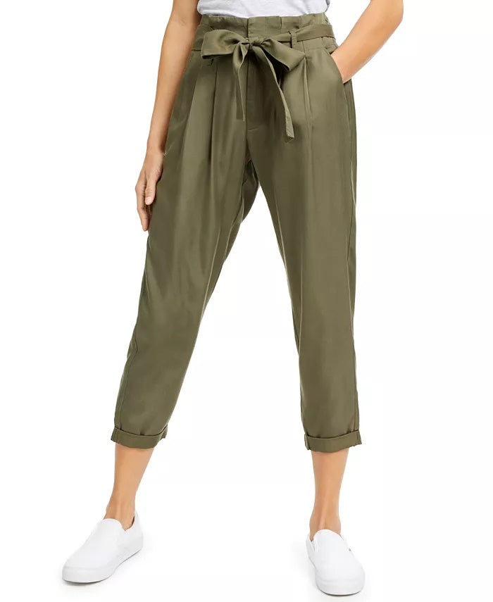 Indigo Rein Junior's High Rise Paperbag Pants Green Size Large