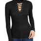 Planet Gold Junior's Lace Up Mock Neck Sweater Black Size Small