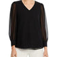Calvin Klein Women's Mesh Blouson-Sleeve Top Black Size Extra Large