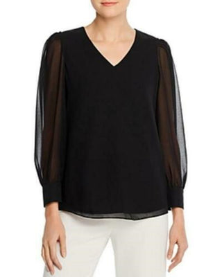Calvin Klein Women's Mesh Blouson-Sleeve Top Black Size Extra Large