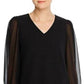 Calvin Klein Women's Mesh Blouson-Sleeve Top Black Size Extra Large