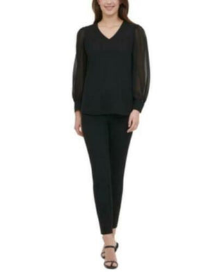 Calvin Klein Women's Mesh Blouson-Sleeve Top Black Size Extra Large