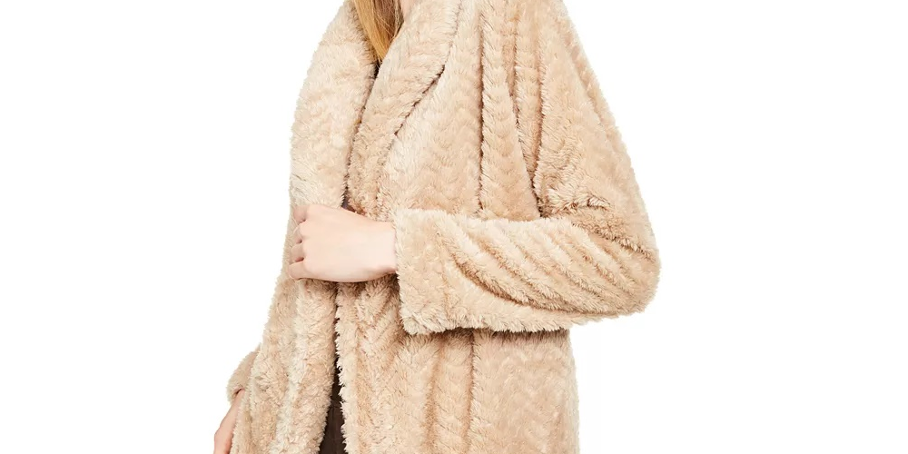 Calvin Klein Women's Chevron Stitch Cardigan Jacket Medium Beige Size Large