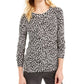 Michael Kors Women's Black Animal Print 3/4 Sleeve Scoop Neck Sweater White Size Small