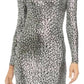 Michael Kors Women's Metallic Printed Cowl Neck  Dress Gray Size Large