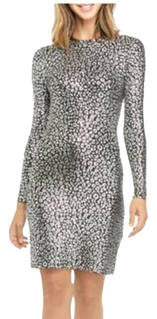 Michael Kors Women's Metallic Printed Cowl Neck  Dress Gray Size Large