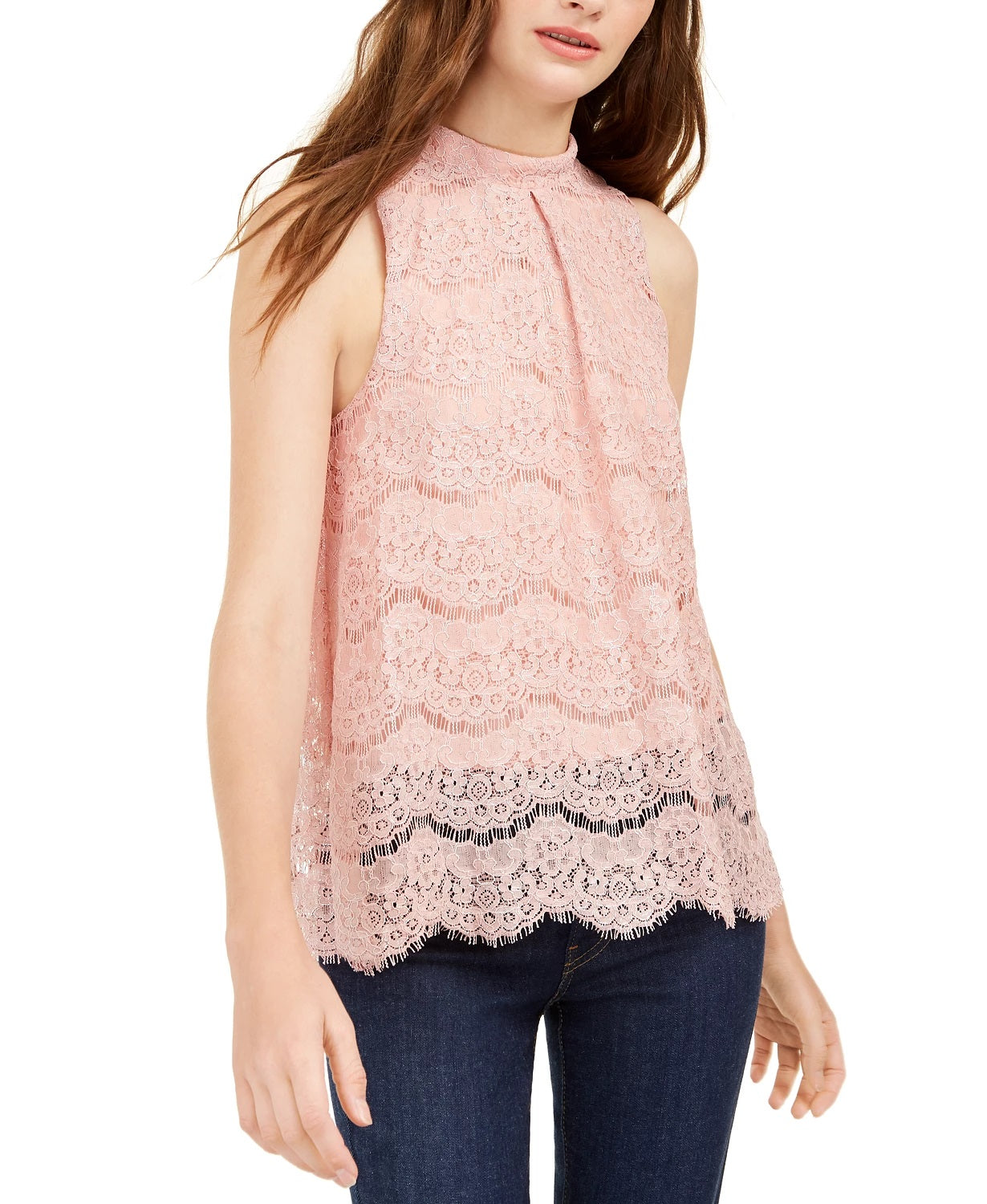 Love Fire Juniors' Metallic Lace Top Pink Size X-Large