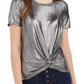 Love Fire Juniors' Metallic Twist-Front Top Silver Size Small