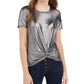 Love Fire Junior's Metallic Twist Front Top Silver Size X-Large