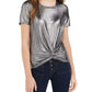 Love Fire Junior's Metallic Twist Front Top Silver Size X-Large