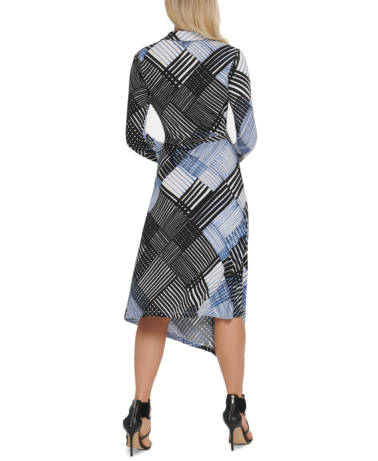 DKNY Women's Printed Faux Wrap Dress Blue Size X-Small