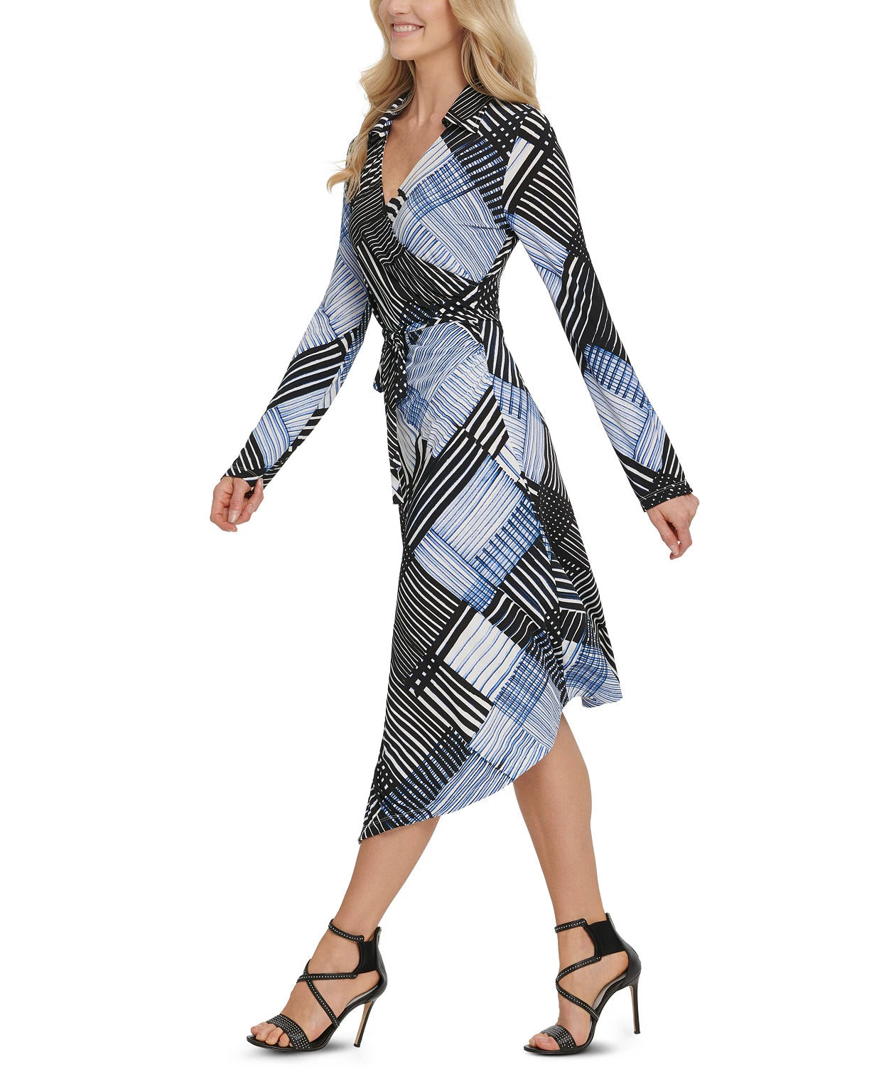 DKNY Women's Printed Faux Wrap Dress Blue Size X-Small