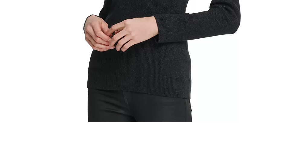 DKNY Women's Metallic-Threaded Embellished Sweater Black Size Extra Small