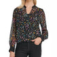 DKNY Women's Crossover Printed Mesh Blouse Blue Size Extra Large