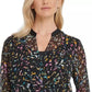 DKNY Women's Crossover Printed Mesh Blouse Blue Size Extra Large
